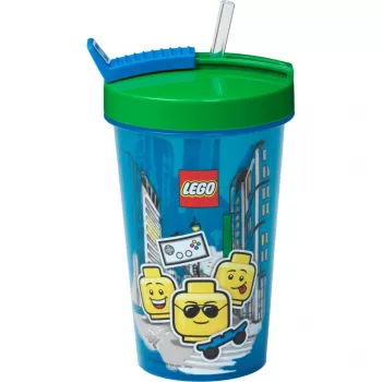 Room Copenhagen LEGO krūze ar salmiņu Iconic Boy Bright Blue (zili zaļa, 500 ml)