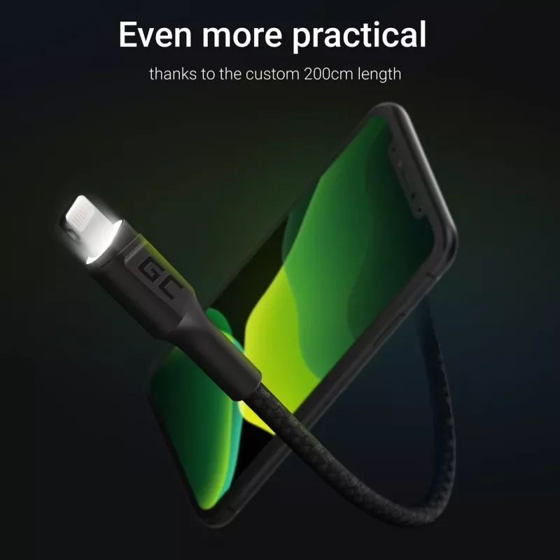 Lightning–USB A kabelis Green Cell KABGC12, 2 m, melns