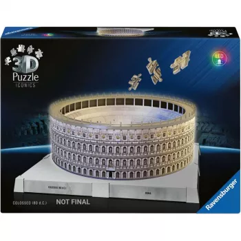 3D puzle Ravensburger Iconics Kolizejs Roma — 216 gabali, ar LED apgaismojumu