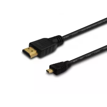 HDMI kabelis SAVIO CL-39 1 m — A (vīrišķais) uz Micro D (vīrišķais), HDMI 1.4, 4096x2160, ARC, Ethernet, apzeltīti kontakti, melns