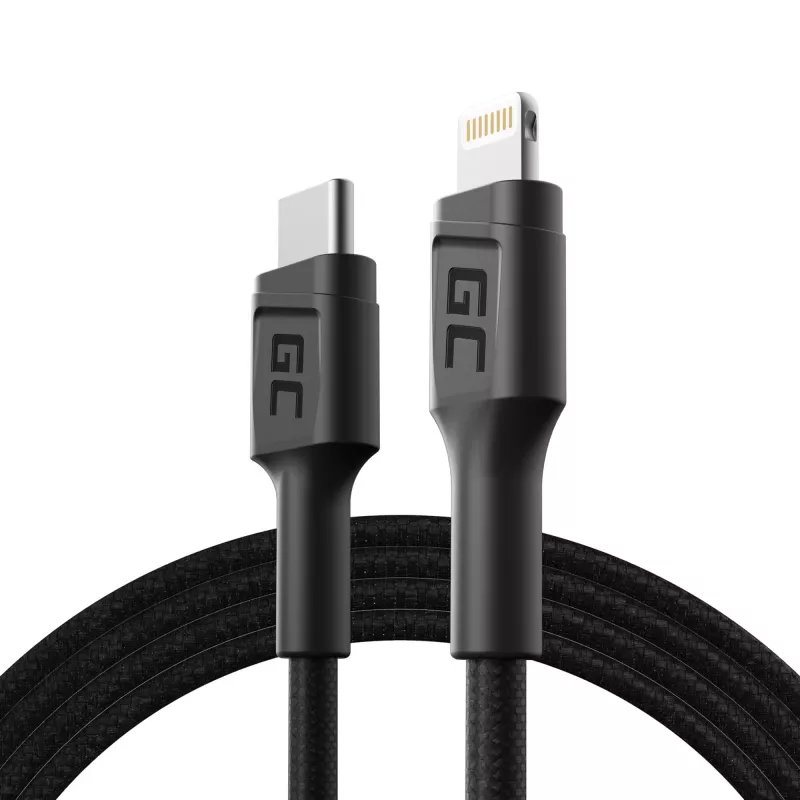 Lightning uz USB‑C kabelis Green Cell KABGC07, 1 m, melns