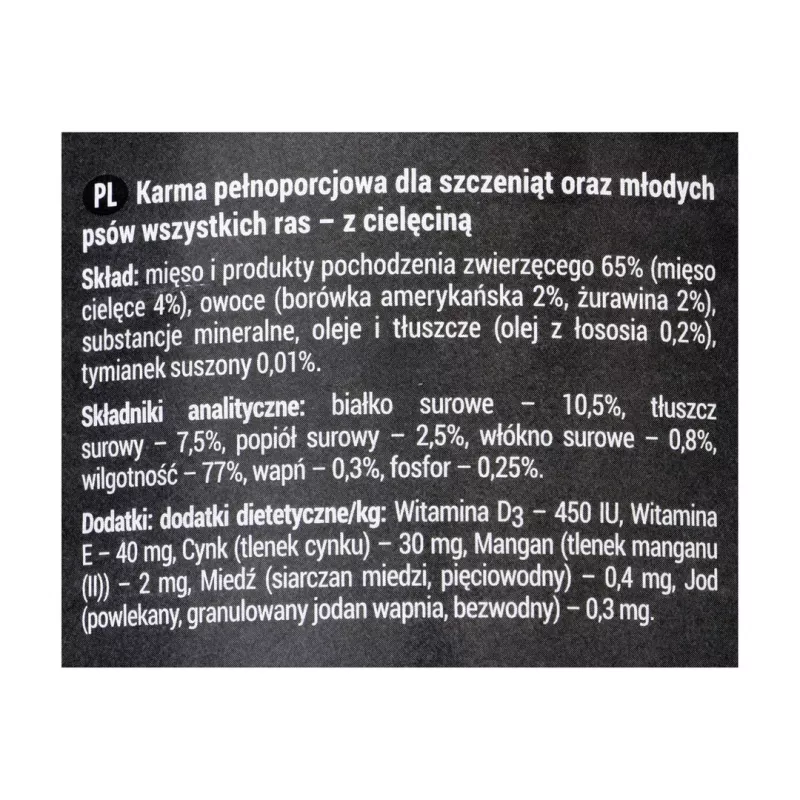 Dolina Noteci Rafi Junior ar teļa gaļu, dzērvenēm un mellenēm - Slapjā suņu barība 400 g
