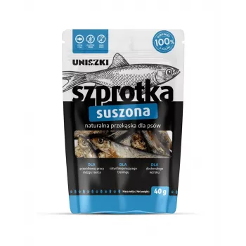 Suņu kārums UNISZKI Žāvēts brētliņš 40 g – vienas sastāvdaļas monoproteīna zivju našķis visu šķirņu suņiem