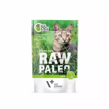 Slapjā barība kaķiem VETEXPERT RAW PALEO Adult Sterilised Game 100 g — brieža gaļa, bezgraudu, tendencei uz lieko svaru