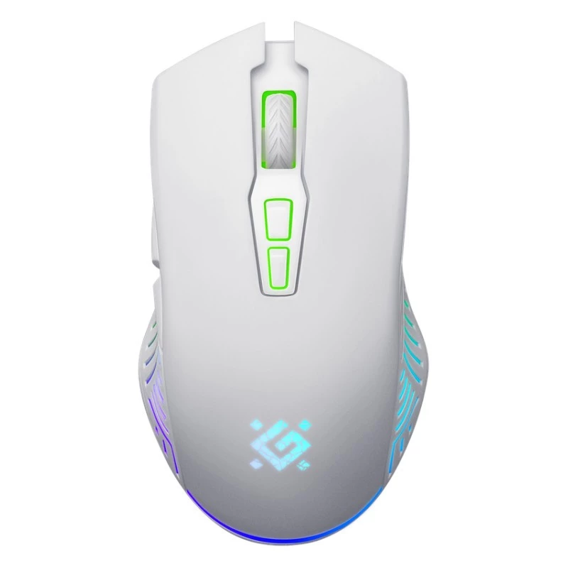 Bezvadu spēļu pele DEFENDER Pandora White — ambidekstrāla, 3200 DPI, 6 pogas, programmējama, optiska, USB