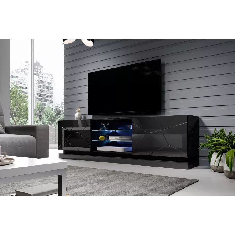 Cama TV skapis QIU 200 MDF melns glancēts/melns glancēts