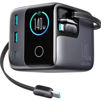 Strāvas adapteris Joyroom JR-TRD01 GaN 140W ar 5 portiem un diviem ievelkamiem kabeļiem