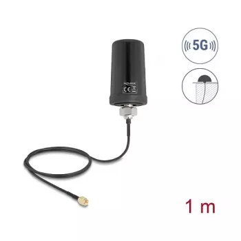 Ārējā antena DELOCK 81473 — 5G LTE, GNSS, Wi‑Fi 6, SMA savienotājs, pastiprinājums 1.1–4.0 dBi, omnidirekcionāla