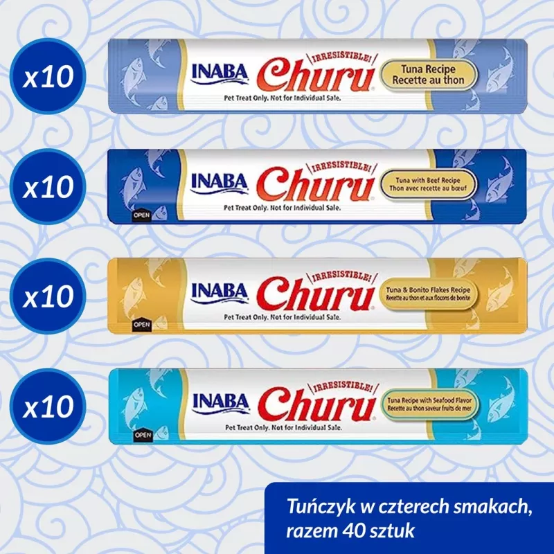 INABA Churu Variety box slapjie gardumi kaķiem Tuncis ar jūras veltēm 40 x 14 g pastas paciņas, bez graudiem, bez cukura