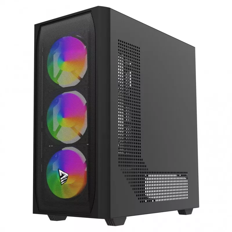 PC korpuss SAVIO Noctis Flow RGB — Cube, ATX/Mini-ITX, 3x 120 mm priekšējie ventilatori, rūdīta stikla sāns, max GPU 35 cm