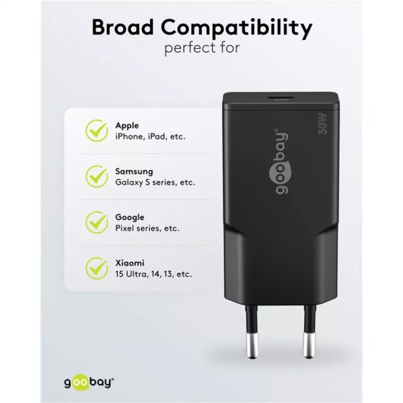 Goobay USB-C™ PD GaN ātrais lādētājs Slim (30 W) melns