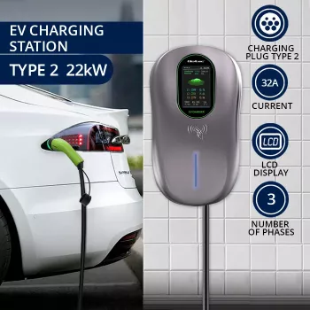 EV uzlādes stacija QOLTEC 52430 22 kW Wi‑Fi RFID 3‑fāžu, 32 A, Type 2, IP54