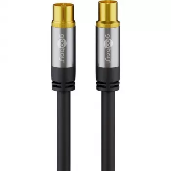 Goobay TV antennas kabelis (135 dB tips), 4x ekranēts, 2 m, melns - apzeltīts, Koax ligzda > Koax spraudnis (70367)