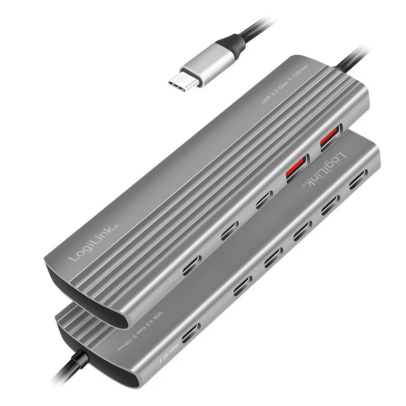 LOGILINK Ultra Slim USB 3.2 Hubs ar 2x USB-A un 8x USB-C, PD 100W