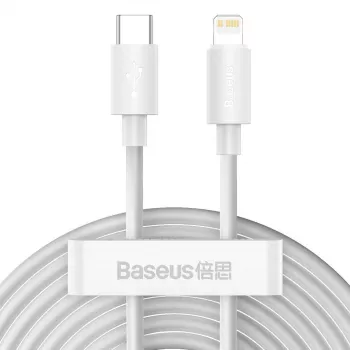 Baseus Simple Wisdom Datu Kabeļu Komplekts USB-C uz Lightning PD 20W (2 gab./Komplekts) 1,5m Balts