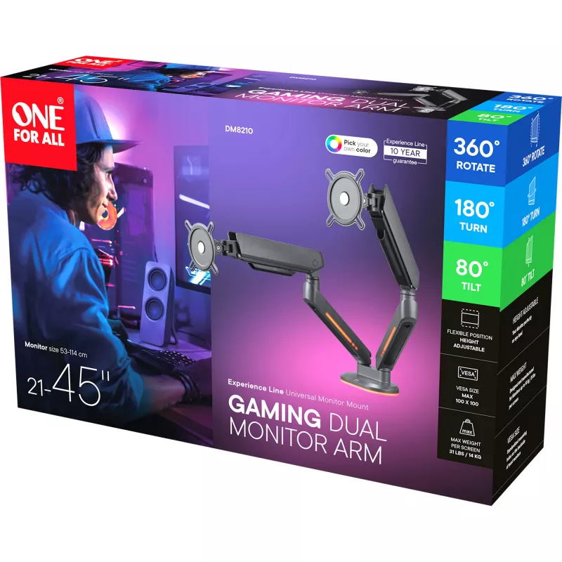 Universāls spēļu divu monitoru rokas stiprinājums DM8210, pelēks, RGB