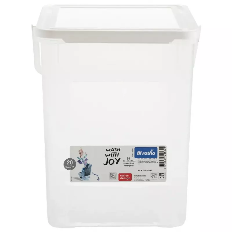 Plastmasas mazgāšanas līdzekļa tvertne Rotho Basic 9 L modelis 1770101100RP, balta, ar vāku un pakarināšanas caurumu