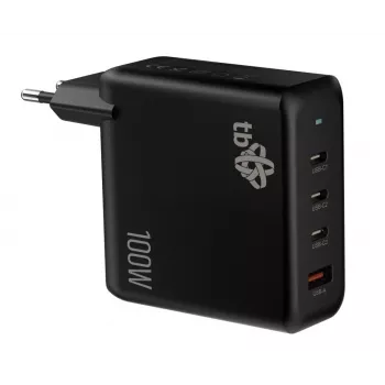 3x USB-C + USB-A sienas lādētājs Melns, GaN 100W