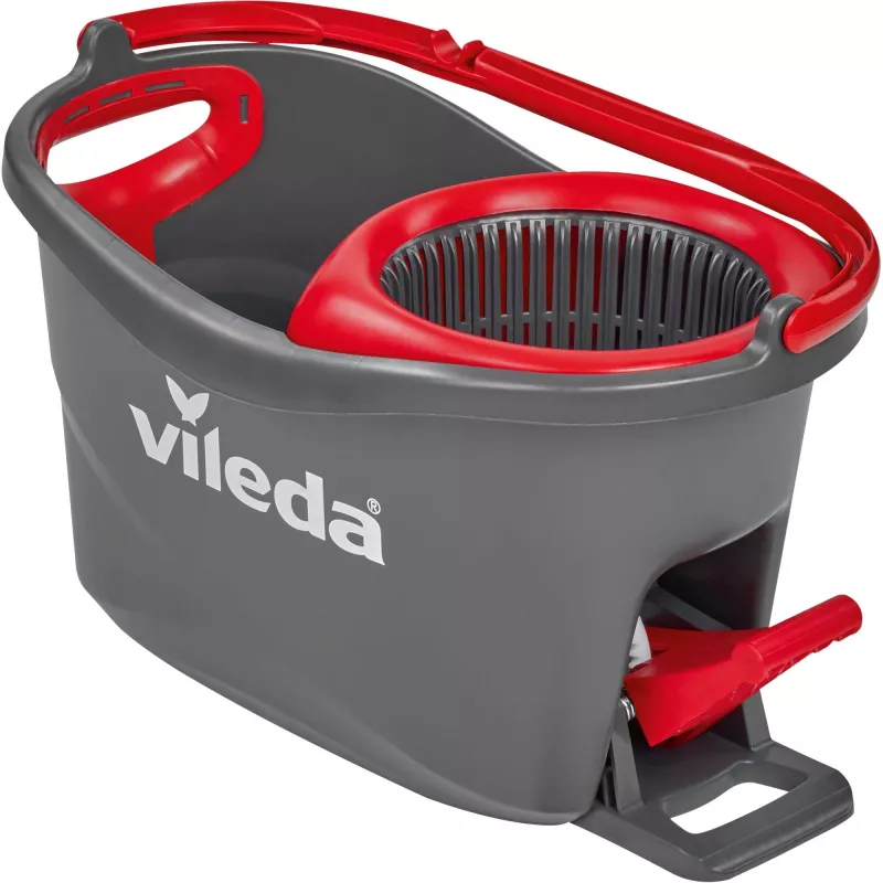 Mops VILEDA EasyWring & Clean Turbo, sarkans technopolimēra spainis, noņemama mazgājama mikrošķiedras galva, cietām grīdām