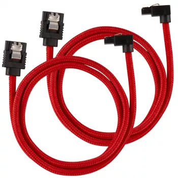 Corsair Premium Sleeved SATA kabelis, leņķveida, sarkans, 60 cm - 2 iepakojumā