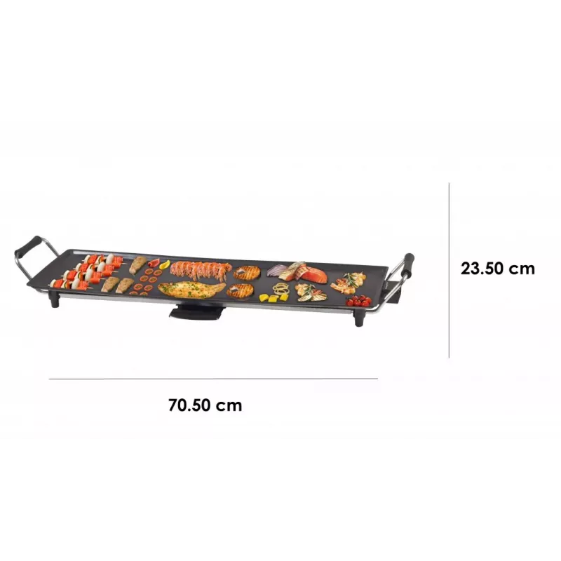 Beper 90.386 teppanyaki grils, 70,5 x 23,5 cm plātne ar pretpiedegošu pārklājumu, 1800 W, melns