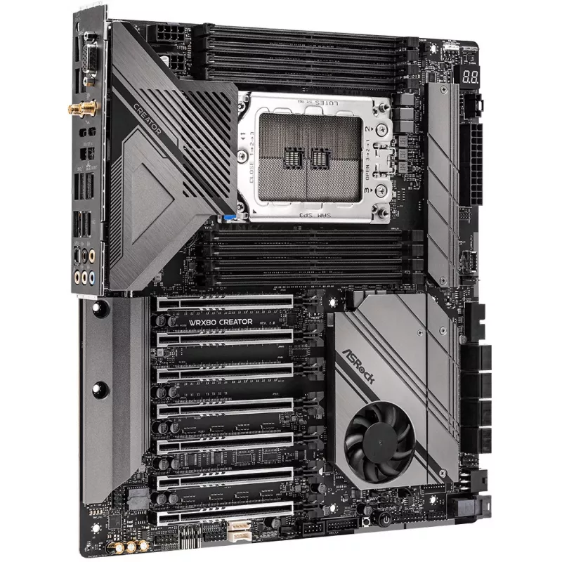 Mātesplate ASRock WRX80 CREATOR R2.0 — AMD WRX80, Socket sWRX8, E-ATX, 8× DIMM DDR4, 2 TB max, Wi‑Fi 6E, 10Gb LAN, 7.1 audio