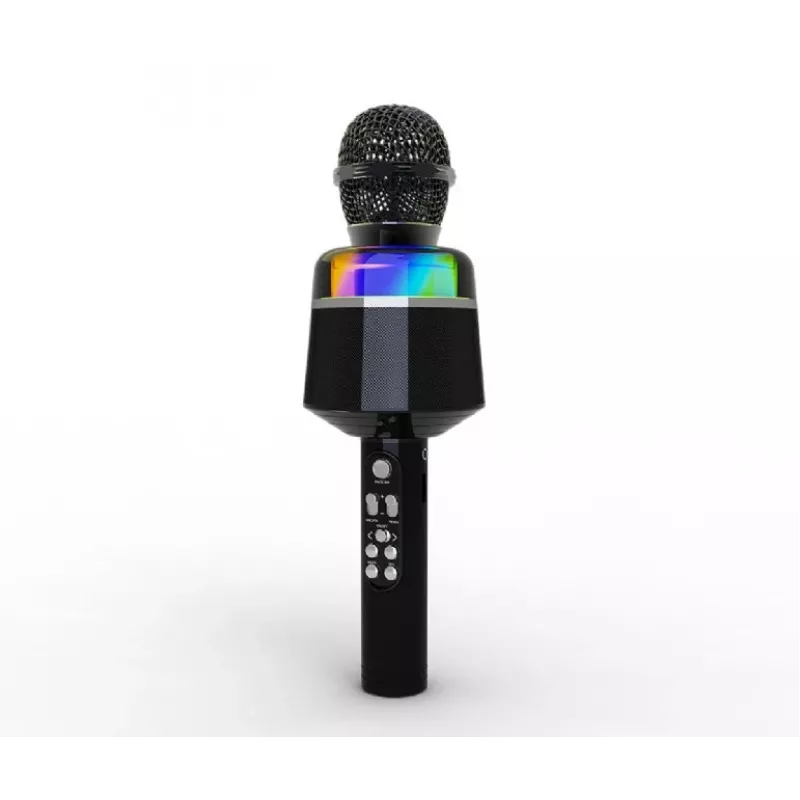 Bezvadu karaoke mikrofons Gembird GMB Audio MICBT-01-BK ar iebūvētu skaļruni un LED apgaismojumu