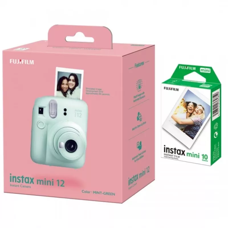Momentkamera Fujifilm Instax Mini 12 Piparmētru zaļā ar 10 loksnes momentfilmu komplektu
