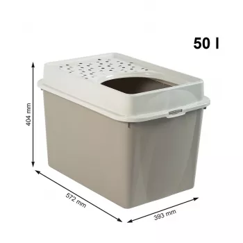 rotho Berty Eco Cappuccino kaķa tualetes kaste – technopolimērs, 50 L, 572×393×404 mm, bez BPA, 1 kg