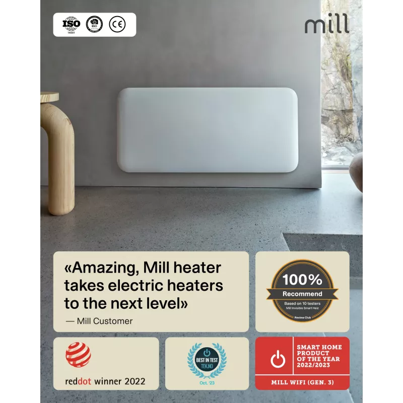Mill WiFi paneļsildītājs PA1500WIFI4A | 1500 W | līdz 22 m² | balts | IPX4