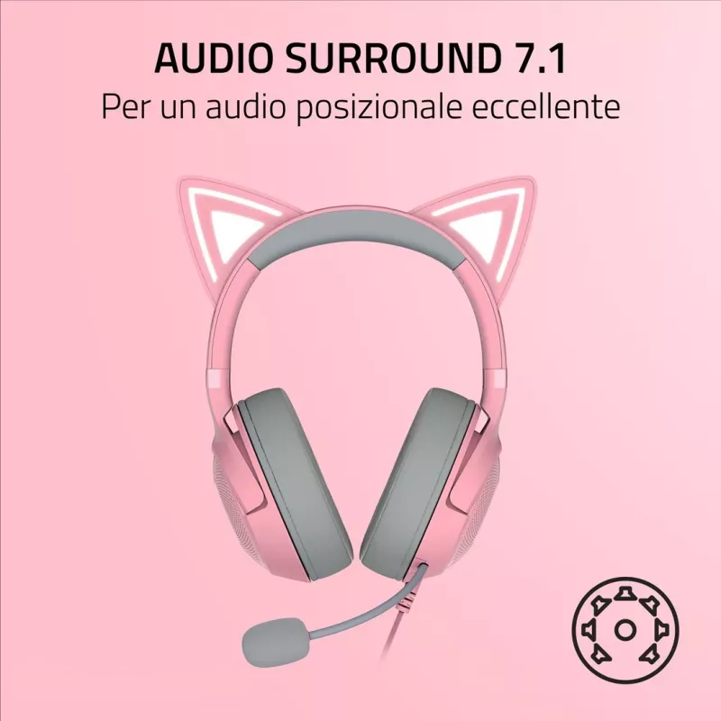 Razer Kraken Kitty V2 RZ04-04730200-R3M1 vadu austiņas spēlētājiem, USB-A, mikrofons, 40 mm skaļruņi, Quartz rozā