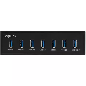 LogiLink USB 3.0 7-portu iekšējais centrmezgls 5.25 collu nodalījumam ar ātrās uzlādes portu