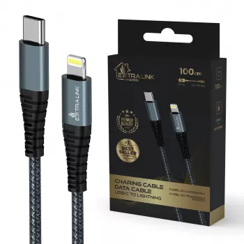Kabelis Extralink Smart Life 27W USB-C uz Lightning 100 cm TPE 9V 3A melns