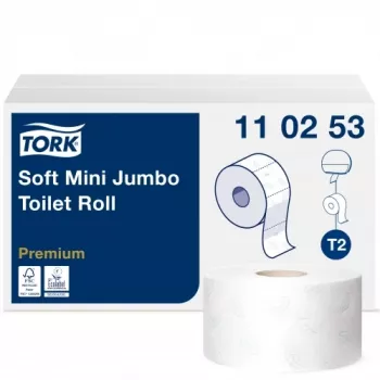 Tualetes papīrs Tork PREMIUM MINI JUMBO T2 110253, 2 sl., 9.7 cm x 170 m, balts, 12 gab.