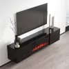 TV skapis cama meble LUXE 301126 ar iebūvētu elektrisko kamīnu, 182.6×34.5×37.5 cm, melns spīdums