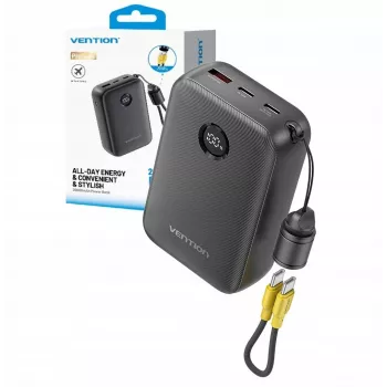 Pārnēsājams lādētājs Vention FKBB0-C 20000mAh power bank, 1x USB-A + 2x USB-C, Melns