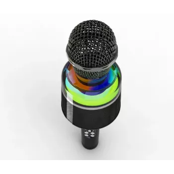Bezvadu karaoke mikrofons Gembird GMB Audio MICBT-01-BK ar iebūvētu skaļruni un LED apgaismojumu