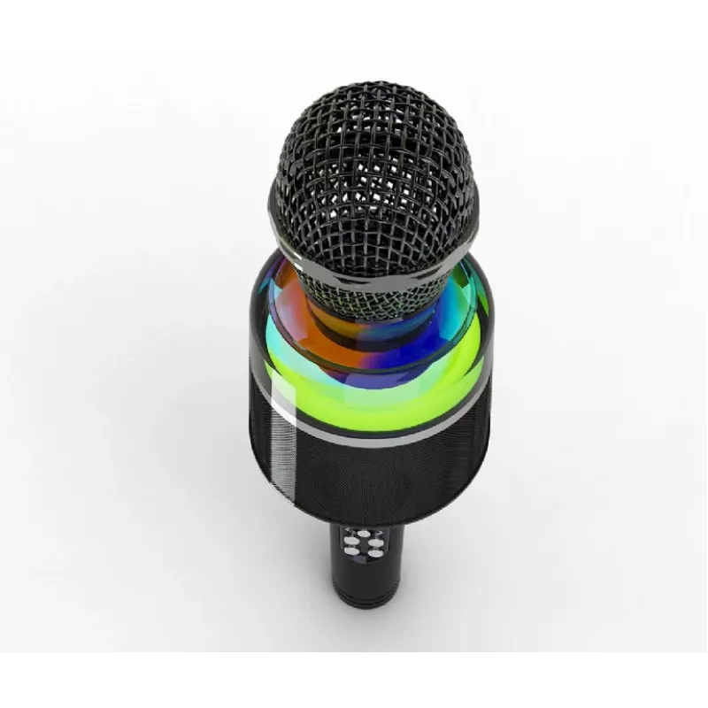 Bezvadu karaoke mikrofons Gembird GMB Audio MICBT-01-BK ar iebūvētu skaļruni un LED apgaismojumu
