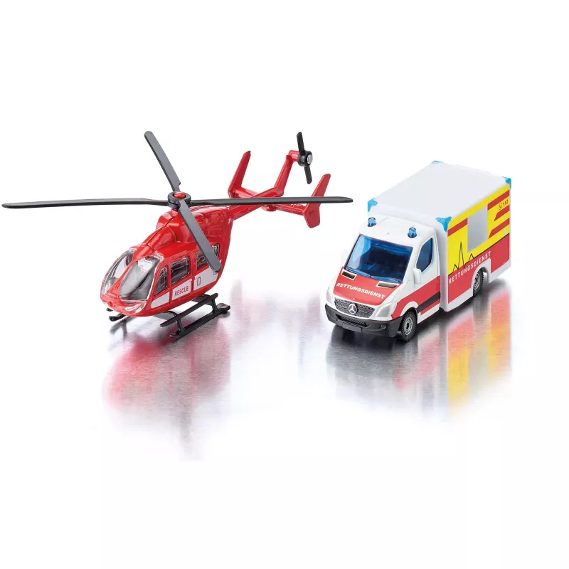 Rotaļu komplekts Usorteret Siku Mercedes-Benz glābšanas furgons un helikopters