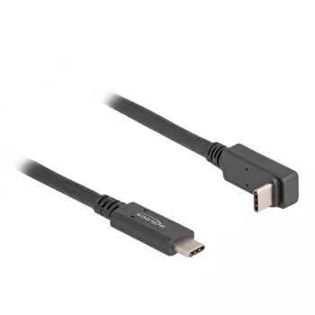 Delock USB-C kabelis – 24 kontaktu USB-C (tēviņš) uz 24 kontaktu USB-C (tēviņš) leņķveida – USB 3.2 Gen 2 – 3 A – 1,0 m – USB Power Delivery (60 W), atbalsta 4K 144 Hz (3840 x 2160), līdz 10 Gbps datu pārraide