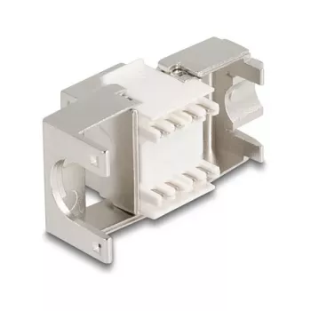 Keystone modulis DELOCK 90723 — plakans RJ-45 ieliktnis, sudrabs/balts, 16×28.5×22.6 mm
