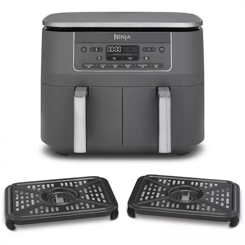 Ninja DZ300EU pelēks divu zonu karstā gaisa fritieris, 7,6 l (2 x 3,8 l), 2400 W, 240 °C