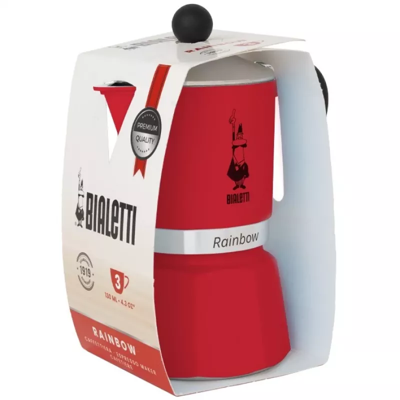 Bialetti Stovetop Espresso Maker Rainbow 3 cups Red