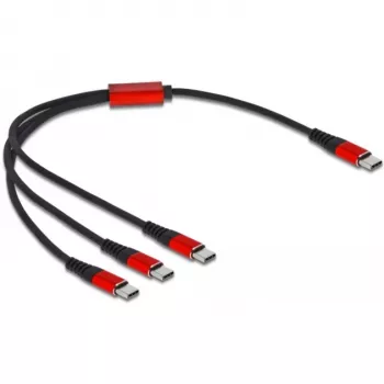 USB uzlādes kabelis DeLOCK 3 in 1 USB Type-C uz 3 x USB Type-C 30 cm melns/sarkans