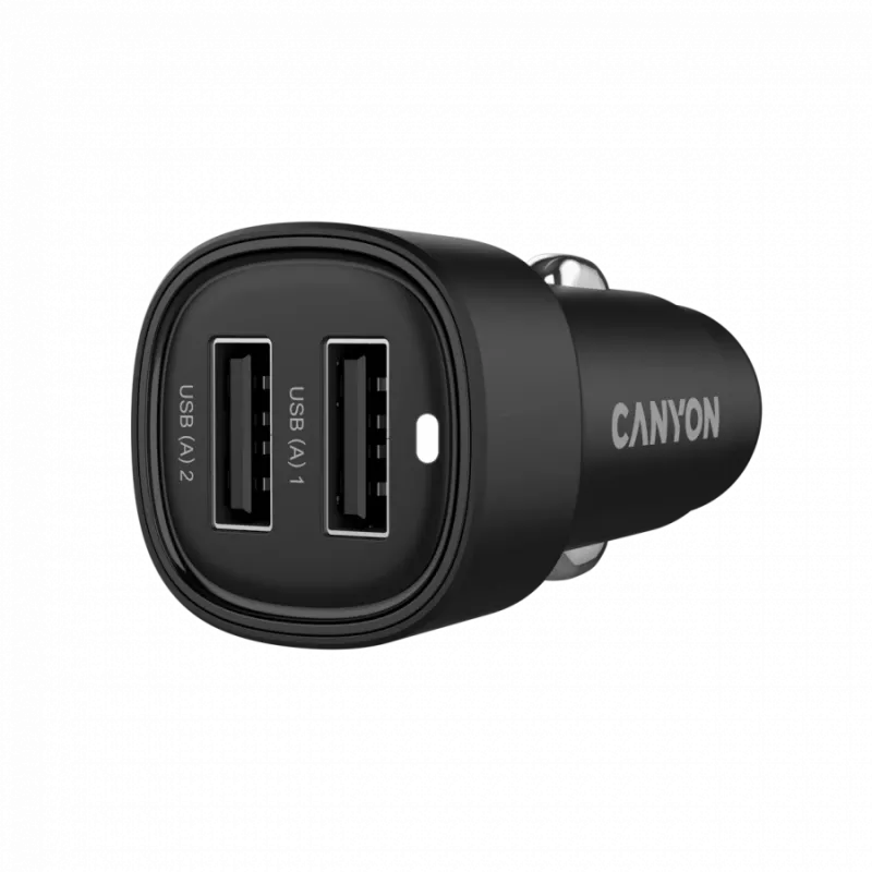 CANYON OnDrive 24 auto lādētājs 24W 2xUSB-A Melns