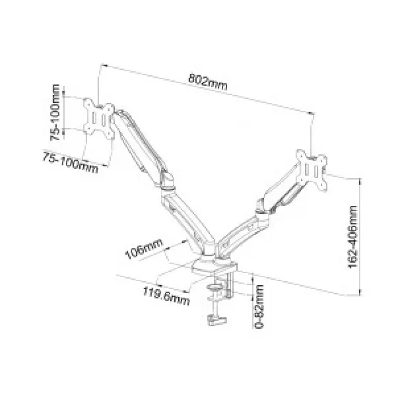 Galda stiprinājums ar gāzes atsperi 2 LED/LCD 13-27 collu monitoriem L-13GD