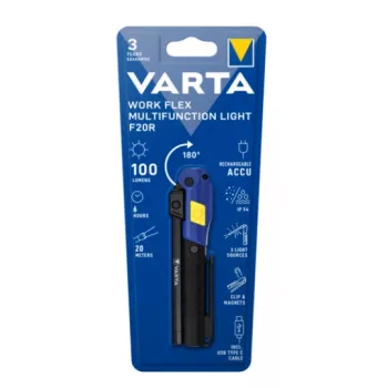 Rokas darba gaisma Varta Work Flex Black LED, 100 lm, iebūvēts akumulators, 6 h, alumīnijs/nilons/PC/gumija, 120 mm