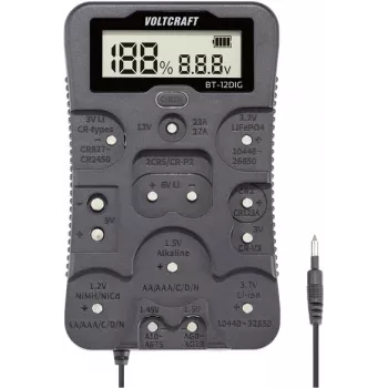 VOLTCRAFT bateriju testeris BT-12DIG, mērījumu diapazons 1,2 V, 1,5 V, 3 V, 3,7 V, 6 V, 9 V, 12 V, VC-14340820