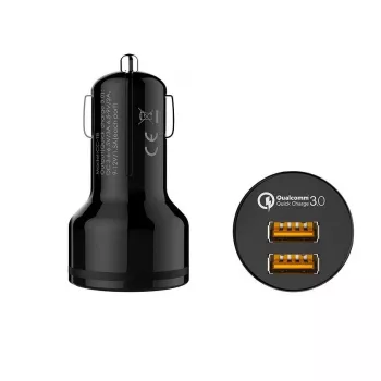 CC-T8 ultra-ātrs auto lādētājs 2xUSB 3.0 6A 36W + micro USB kabelis 1m