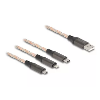 DeLOCK USB kabelis 1.2m USB 2.0 USB A USB C/Micro-USB B/Lightning Caurspīdīgs